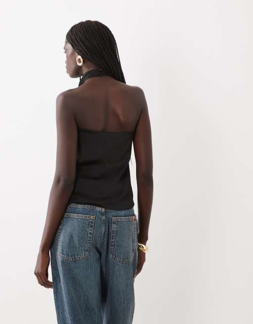 New Look satin hardware halterneck top in black, 4 of 4
