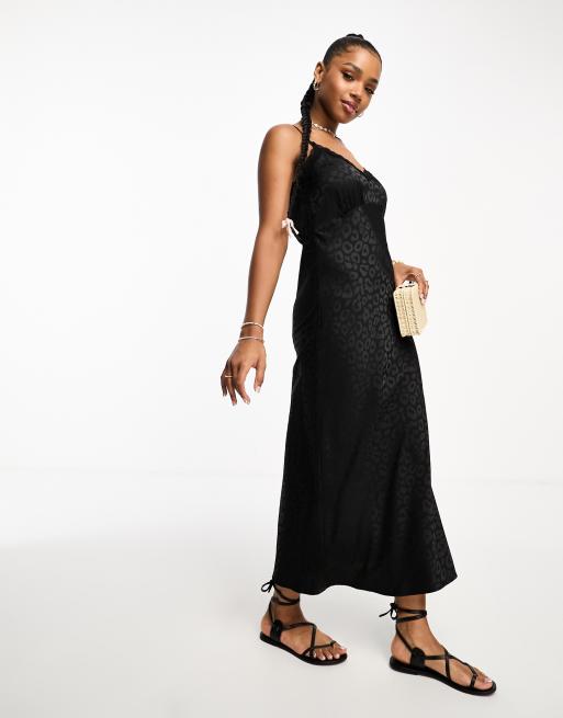 ASOS DESIGN Fuller bust high apex satin maxi slip dress in black