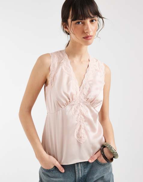 New Look satin lace cami in pink - view 1