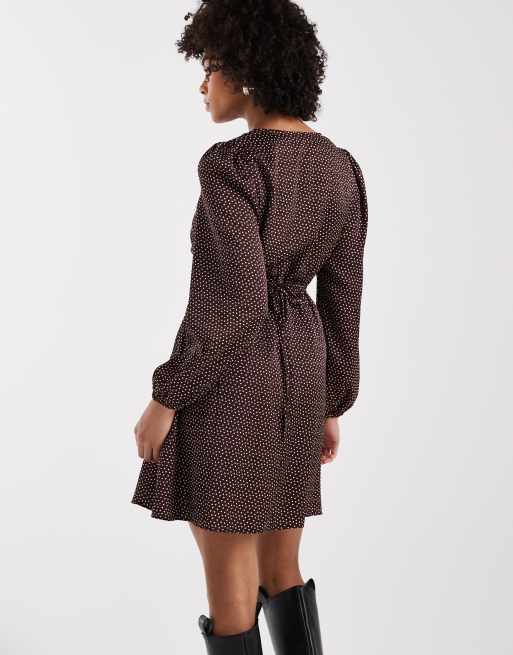 New Look satin lace trim mini dress in purple polka dot, 4 of 4