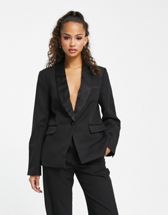 ASOS LUXE pearl velvet suit fitted blazer in black - part of a set