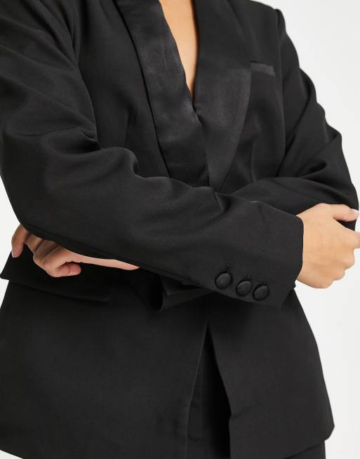 New Look satin lapel blazer in black