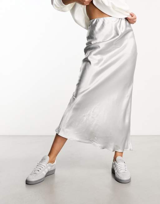 New Look satin maxi skirt in silver ASOS