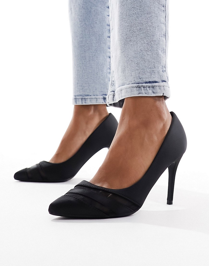 New Look satin mesh court heeled shoes in black