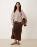 [New Look] New Look satin midi bias skirt in brown 16 Brown