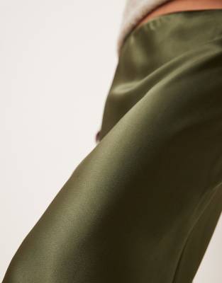 New Look satin midi bias skirt in khaki