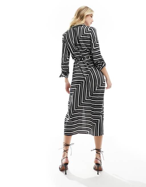 New Look satin midi shirt dress in black pattern