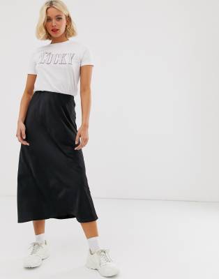 asos black satin skirt