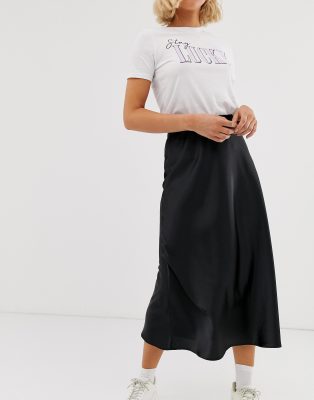 asos black satin skirt