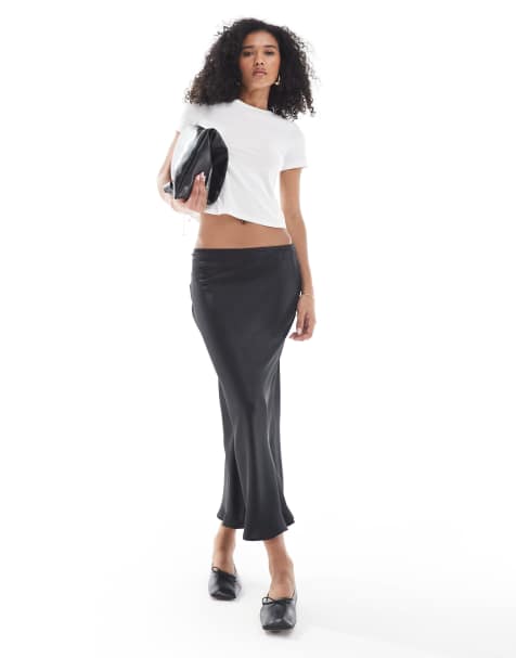 New Look satin midi skirt in black - view 1