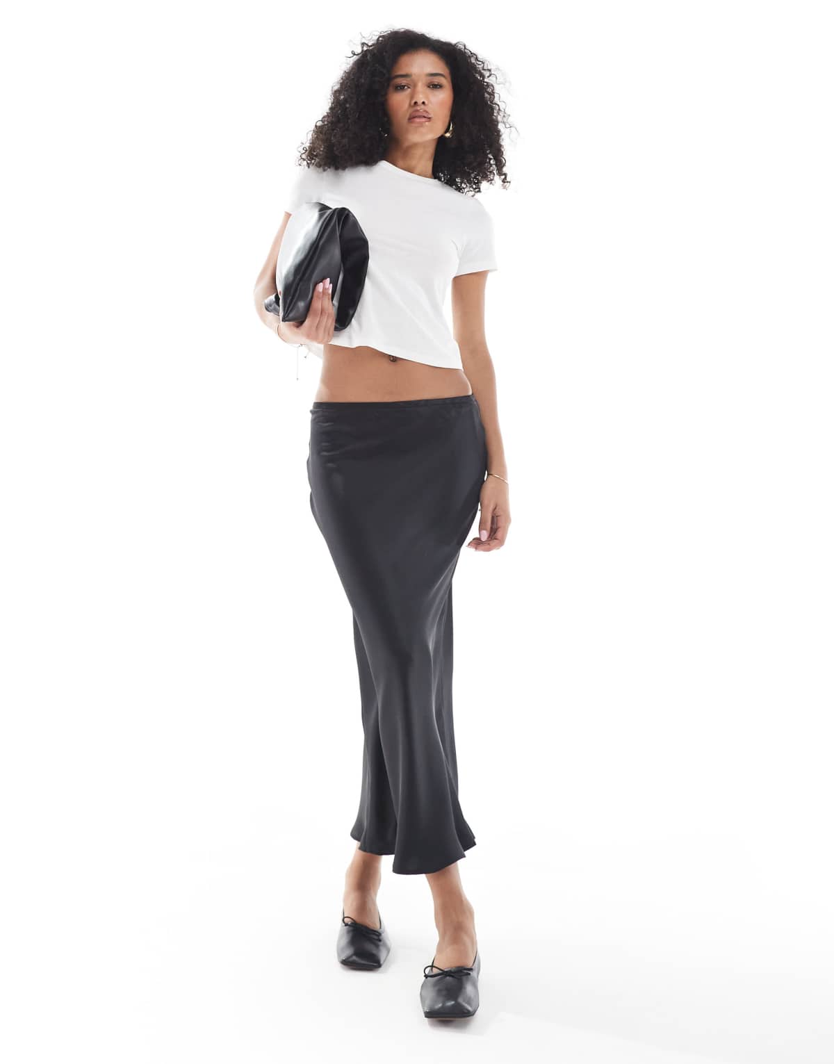 New Look satin midi skirt in black
