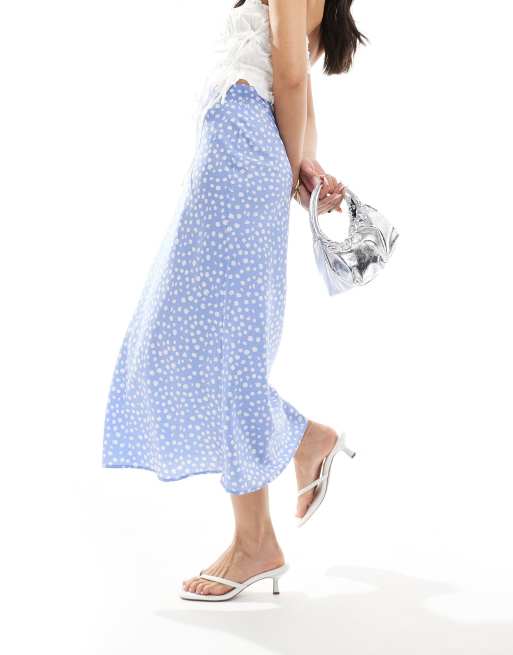 New Look satin midi skirt in blue spot print ASOS