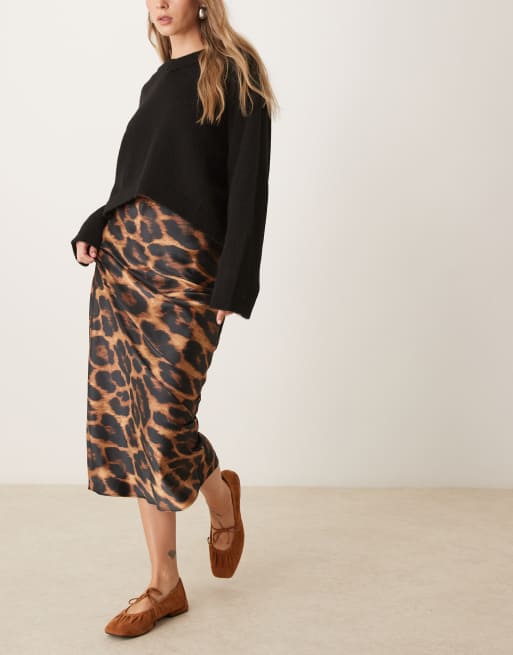 New Look satin midi skirt in leopard print ASOS