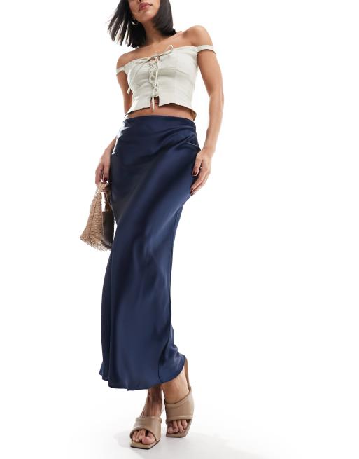 New Look satin midi skirt in navy