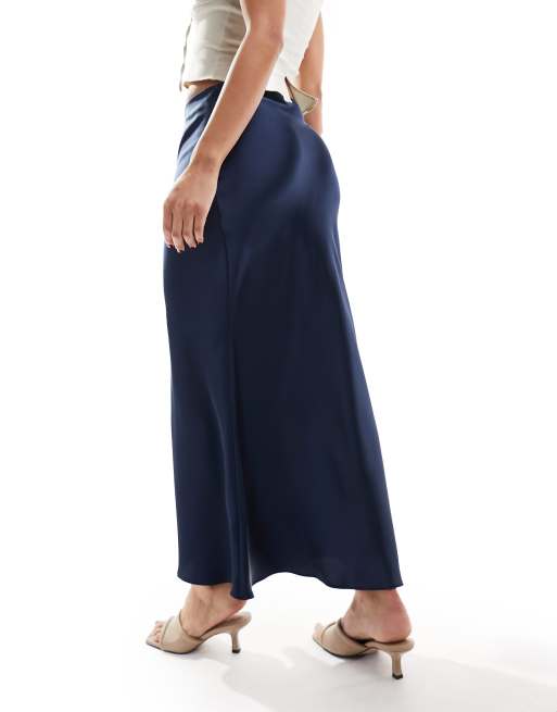 New Look satin midi skirt in navy