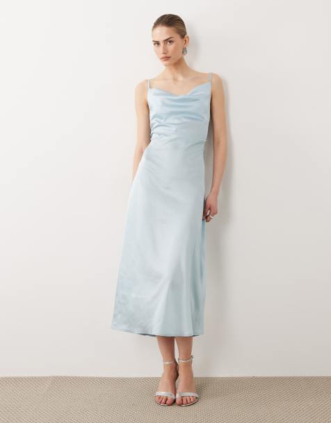 New Look – Satin-Midikleid in Hellblau mit Wasserfallausschnitt - view 1