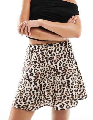 New Look New Look satin mini skirt in leopard-Brown
