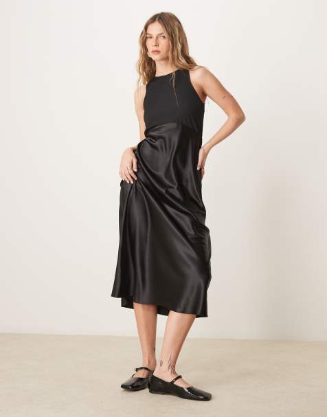 New Look satin mix midi dress in black