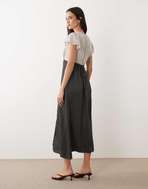 New Look satin mixed polka dot midi dress in black, 4 of 4