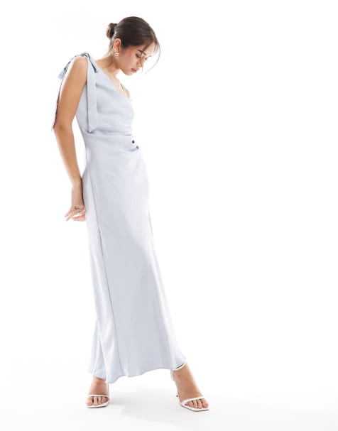 New Look satin one shoulder midi dress in light blue - view 1