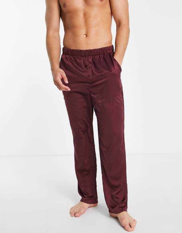 New Look satin pajama bottoms in burgundy