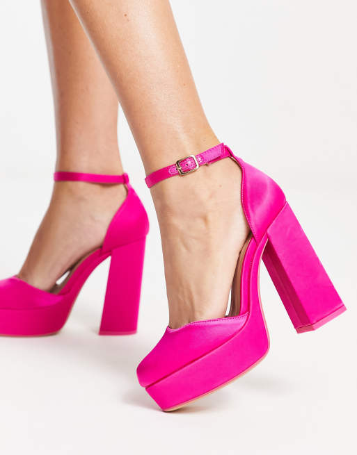 New Look satin platform block heeled shoes in pink