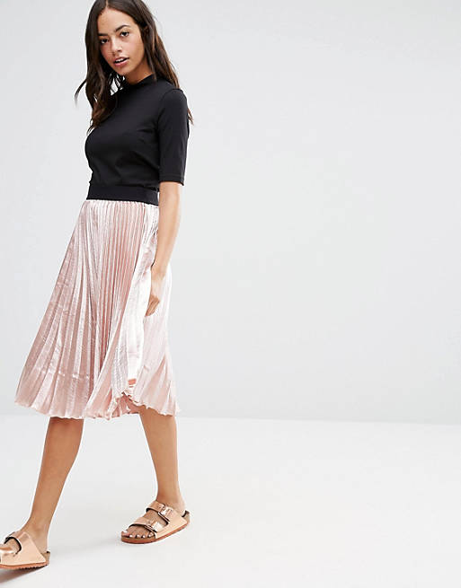 New Look Satin Pleat Midi Skirt
