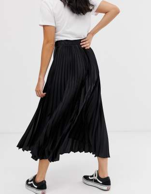 asos black pleated midi skirt