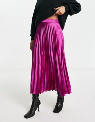 New Look satin pleated midi skirt in dusky pink
