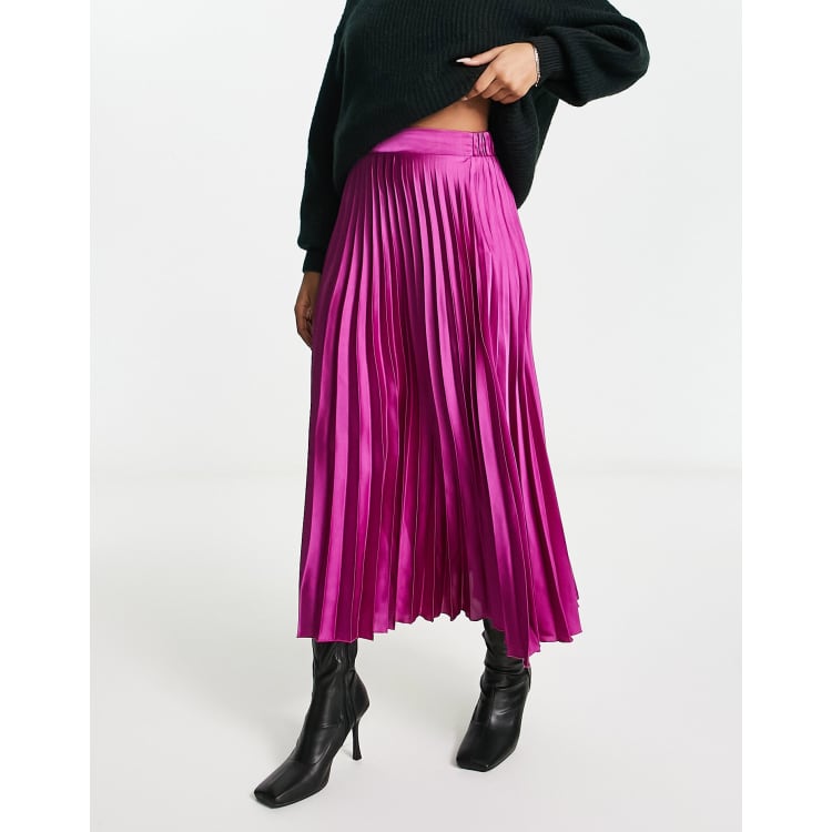 New Look satin pleated midi skirt in dusky pink