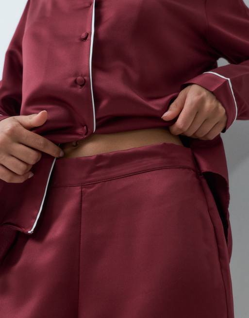 New Look satin revere pyjamas in burgundy, 4 of 5