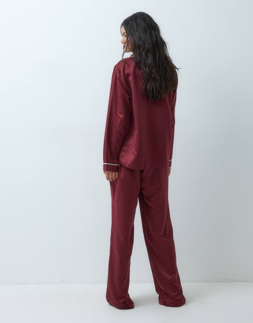 New Look satin revere pyjamas in burgundy, 5 of 5