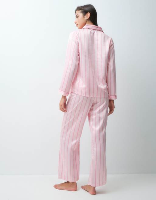 New Look satin revere pyjamas in pink stripe, 4 of 5