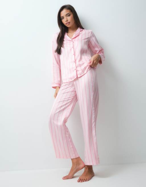 New Look satin revere pyjamas in pink stripe, 5 of 5