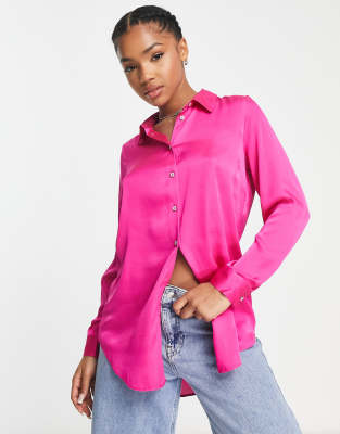 New Look satin shirt in bright pink