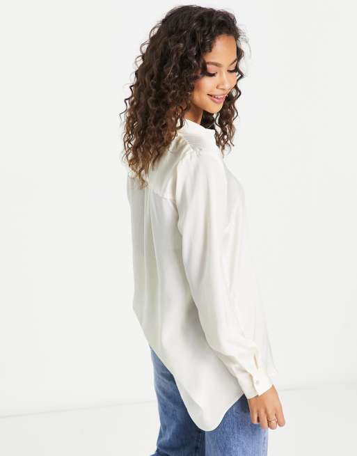 New Look satin shirt in off white ASOS