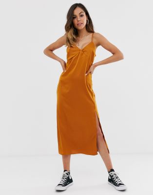 New Look satin slip dress in rust | ASOS