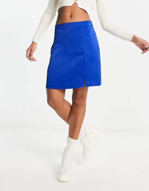 Pastel Blue Floral Print Wrap Front Mini Skirt