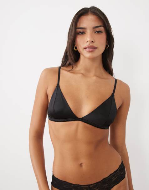 New Look satin triangle bralette in black - view 1