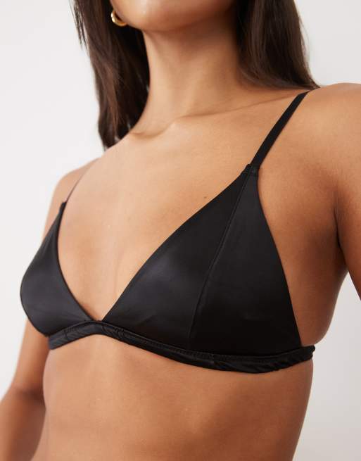 New Look satin triangle bralette in black, 2 of 4