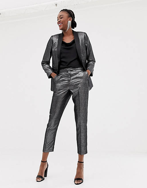 New Look satin tux pants in silver