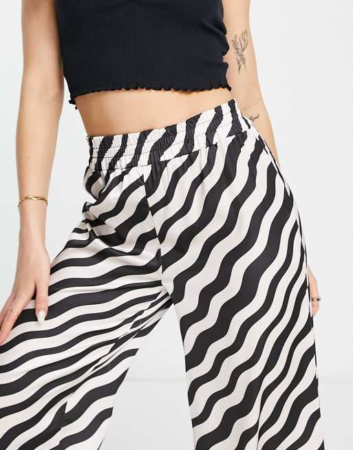 New Look satin wide leg pants in black and white stripe