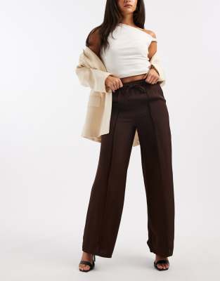 New Look Satin Wide Leg Pants In Brown