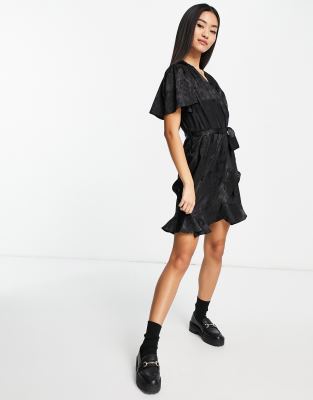 New Look satin wrap dress in black | ASOS