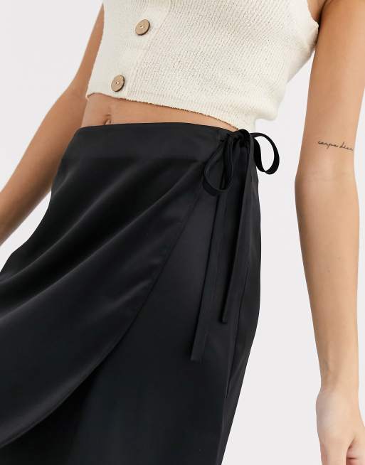 New look satin wrap mini cheap skirt