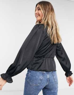 New Look satin wrap puff sleeve blouse 