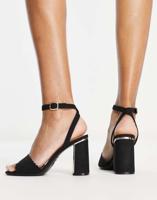 New Look scallop detail block heeled sandal in black | ASOS