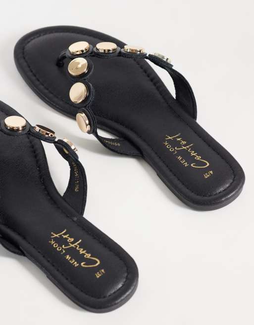 New Look scallop detail toe post sandals in black, 4 of 4