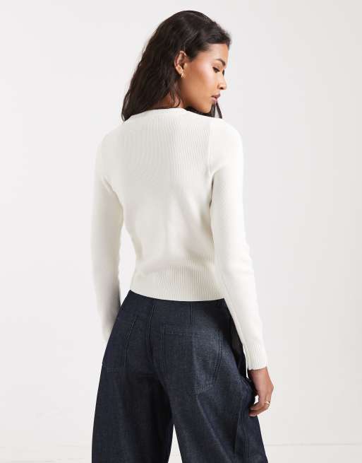 New Look scallop edge cardigan in cream, 4 of 4