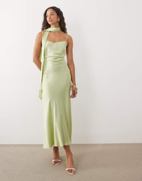 New Look scarf satin cami midi dress in light green - view 1
